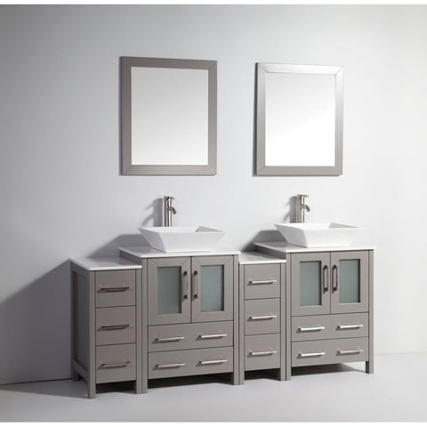 Vanity Art - Monaco 72" Double Vessel Sink Bathroom Vanity Set with Sinks and Mirrors - 2 Side Cabinets