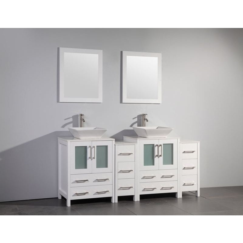 Vanity Art - Monaco 72" Double Vessel Sink Bathroom Vanity Set with Sinks and Mirrors - 2 Side Cabinets