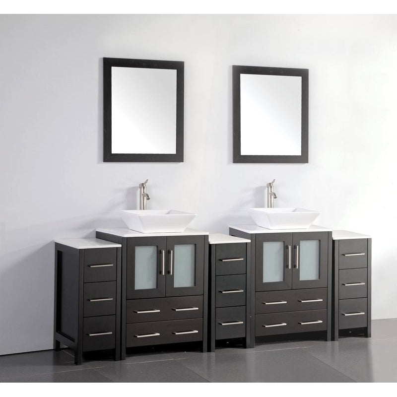 Vanity Art - Monaco 84" Double Vessel Sink Bathroom Vanity Set with Sinks and Mirrors - 3 Side Cabinets