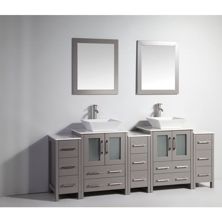 Vanity Art - Monaco 84" Double Vessel Sink Bathroom Vanity Set with Sinks and Mirrors - 3 Side Cabinets