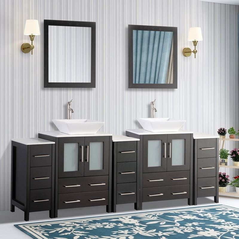 Vanity Art - Monaco 84" Double Vessel Sink Bathroom Vanity Set with Sinks and Mirrors - 3 Side Cabinets