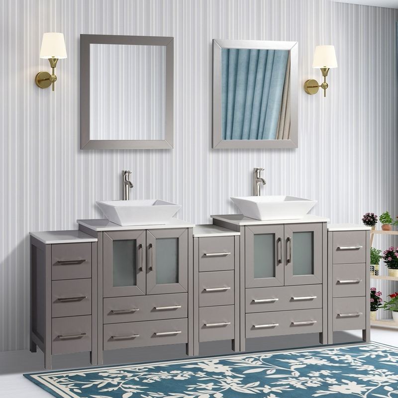 Vanity Art - Monaco 84" Double Vessel Sink Bathroom Vanity Set with Sinks and Mirrors - 3 Side Cabinets