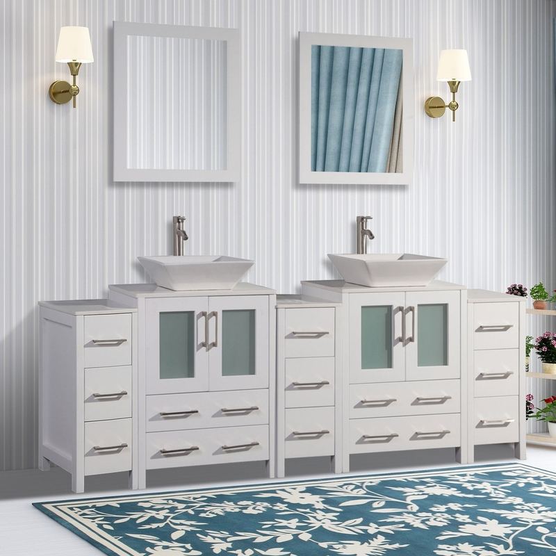 Vanity Art - Monaco 84" Double Vessel Sink Bathroom Vanity Set with Sinks and Mirrors - 3 Side Cabinets