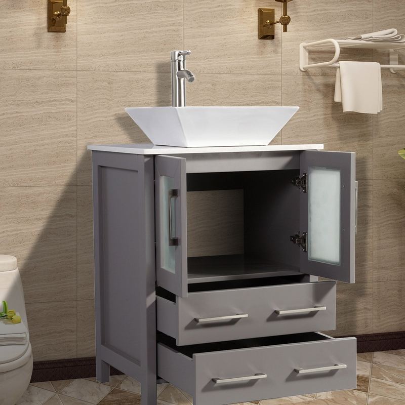 Vanity Art - Monaco 24" Single Vessel Sink Bathroom Vanity Set with Sink and Mirror