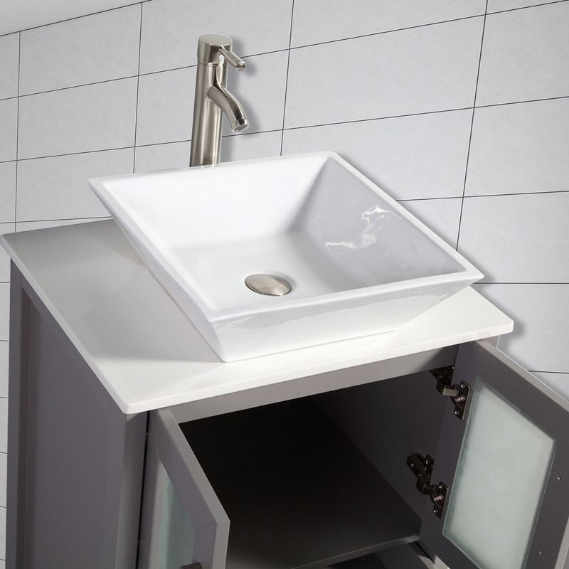 Vanity Art - Monaco 48" Single Vessel Sink Bathroom Vanity Set with Sink and Mirror - 2 Side Cabinets