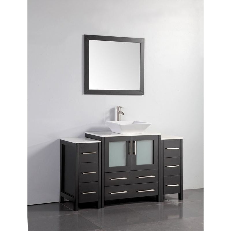 Vanity Art - Monaco 54" Single Vessel Sink Bathroom Vanity Set with Sink and Mirror - 2 Side Cabinets