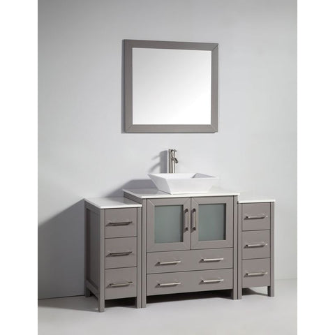 Vanity Art - Monaco 54" Single Vessel Sink Bathroom Vanity Set with Sink and Mirror - 2 Side Cabinets