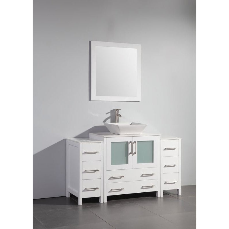 Vanity Art - Monaco 54" Single Vessel Sink Bathroom Vanity Set with Sink and Mirror - 2 Side Cabinets