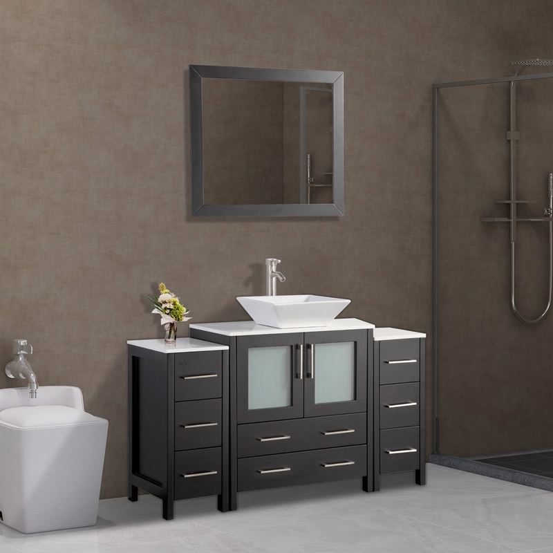 Vanity Art - Monaco 54" Single Vessel Sink Bathroom Vanity Set with Sink and Mirror - 2 Side Cabinets