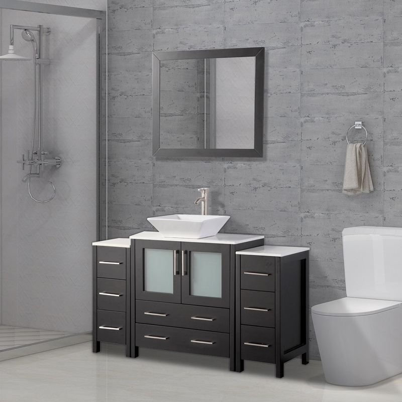 Vanity Art - Monaco 54" Single Vessel Sink Bathroom Vanity Set with Sink and Mirror - 2 Side Cabinets