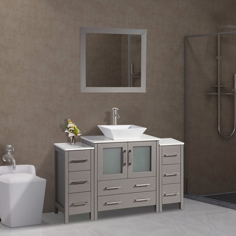 Vanity Art - Monaco 54" Single Vessel Sink Bathroom Vanity Set with Sink and Mirror - 2 Side Cabinets