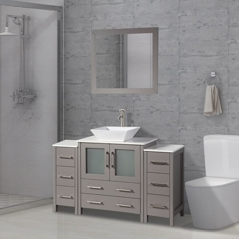 Vanity Art - Monaco 54" Single Vessel Sink Bathroom Vanity Set with Sink and Mirror - 2 Side Cabinets