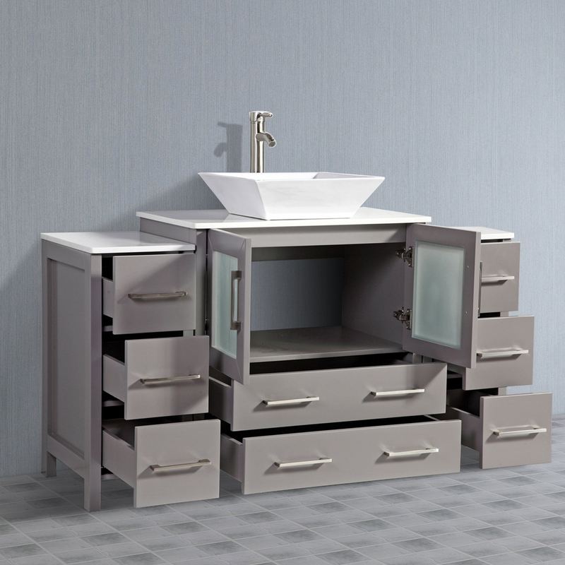 Vanity Art - Monaco 54" Single Vessel Sink Bathroom Vanity Set with Sink and Mirror - 2 Side Cabinets