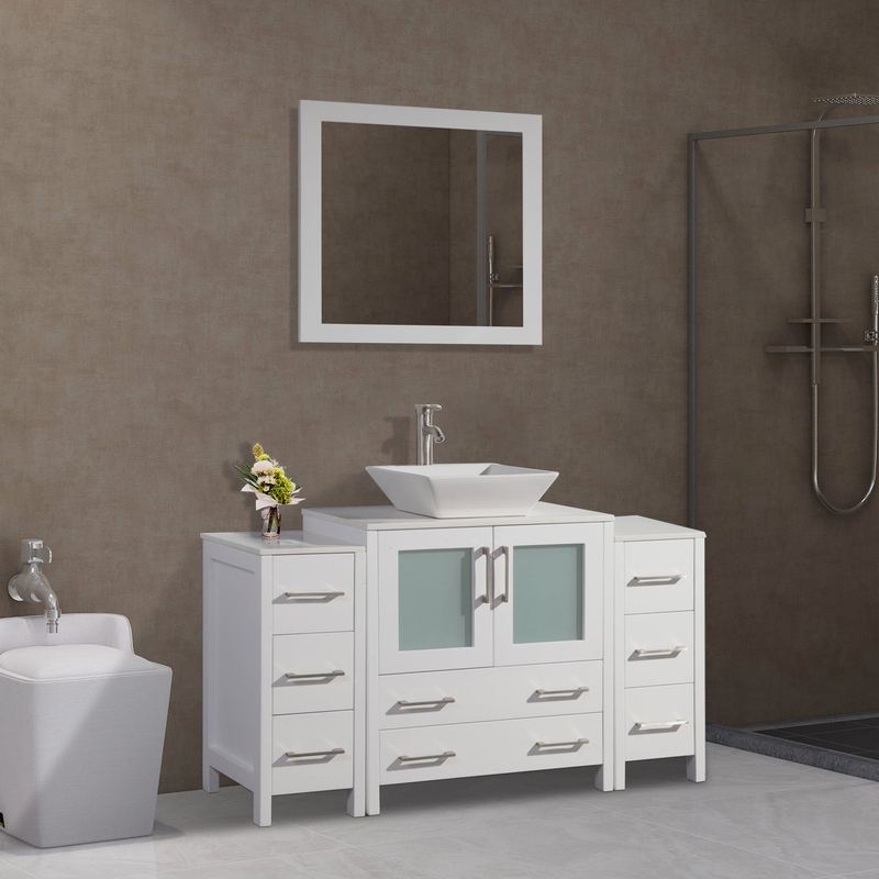 Vanity Art - Monaco 54" Single Vessel Sink Bathroom Vanity Set with Sink and Mirror - 2 Side Cabinets