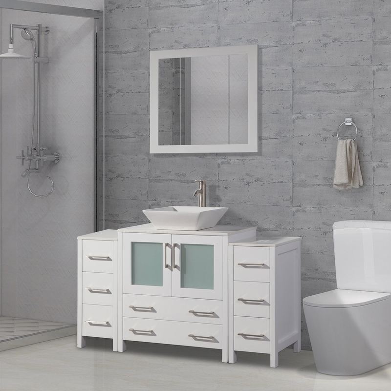 Vanity Art - Monaco 54" Single Vessel Sink Bathroom Vanity Set with Sink and Mirror - 2 Side Cabinets