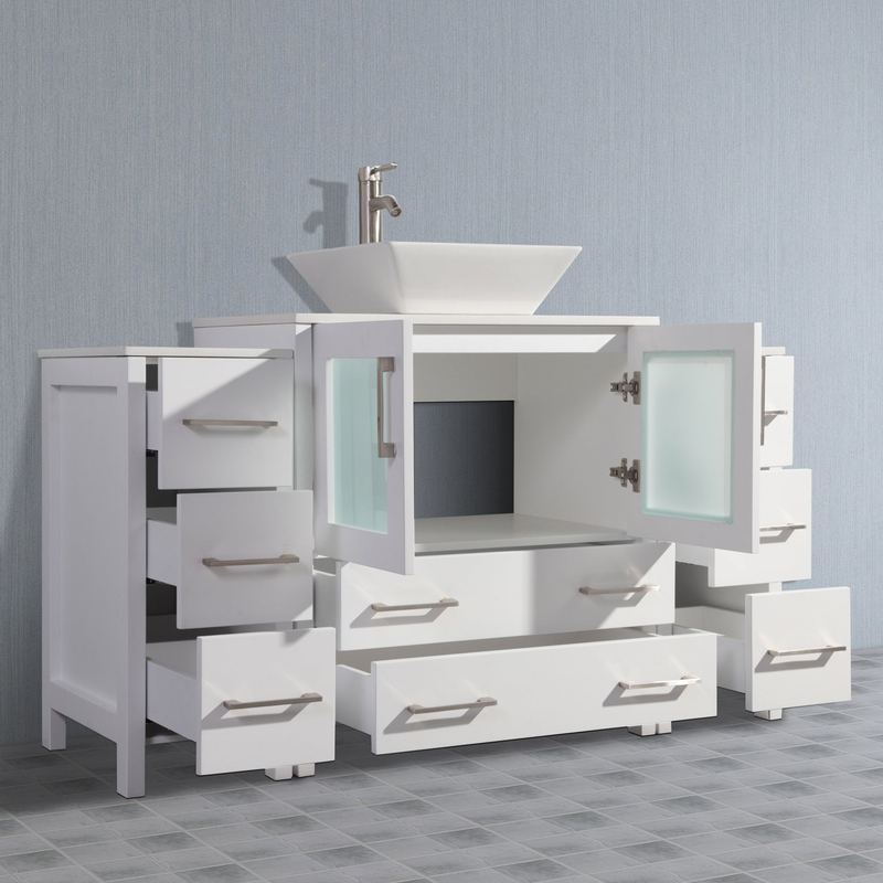 Vanity Art - Monaco 54" Single Vessel Sink Bathroom Vanity Set with Sink and Mirror - 2 Side Cabinets