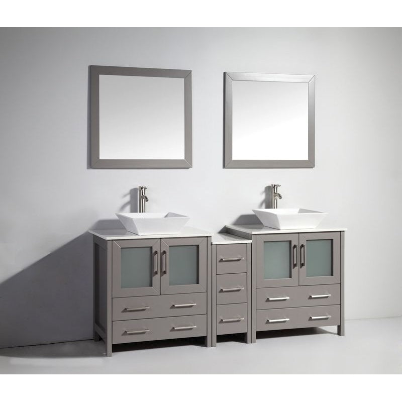 Vanity Art - Monaco 72" Double Vessel Sink Bathroom Vanity Set with Sinks and Mirrors - 1 Side Cabinet