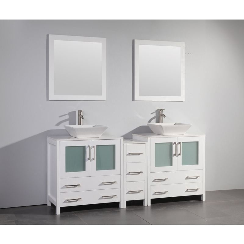 Vanity Art - Monaco 72" Double Vessel Sink Bathroom Vanity Set with Sinks and Mirrors - 1 Side Cabinet