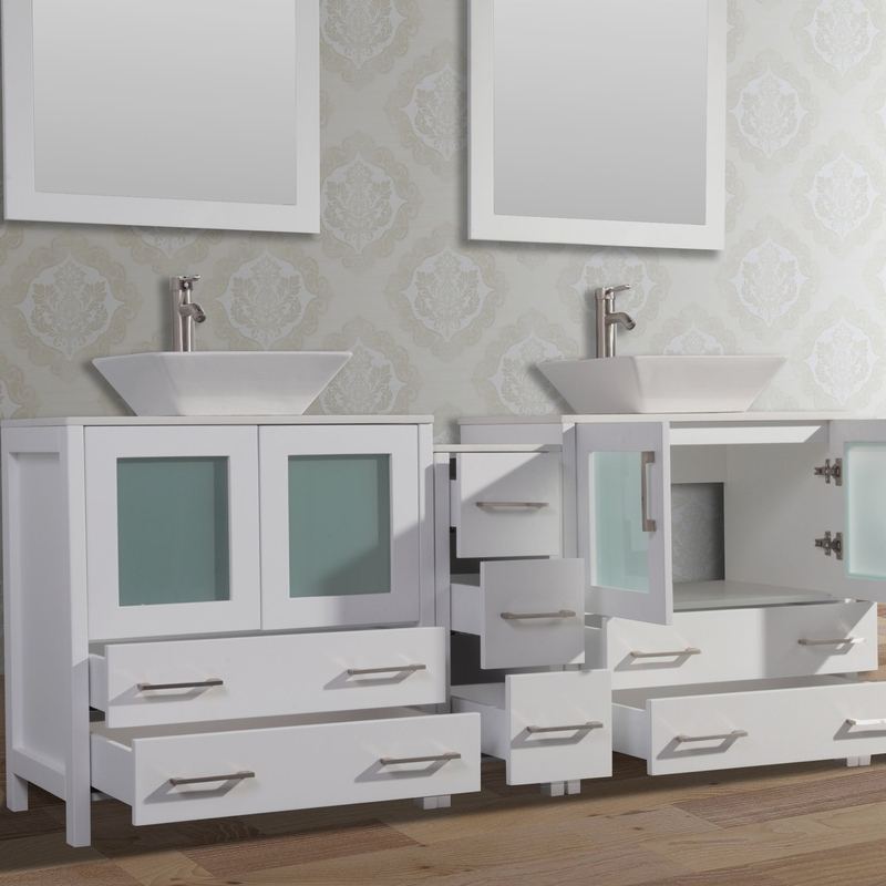 Vanity Art - Monaco 72" Double Vessel Sink Bathroom Vanity Set with Sinks and Mirrors - 1 Side Cabinet