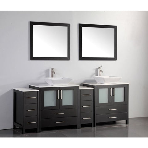 Vanity Art - Monaco 84" Double Vessel Sink Bathroom Vanity Set with Sinks and Mirrors - 2 Side Cabinets