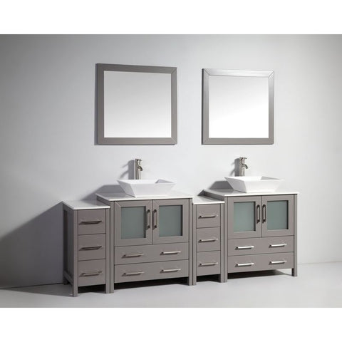 Vanity Art - Monaco 84" Double Vessel Sink Bathroom Vanity Set with Sinks and Mirrors - 2 Side Cabinets