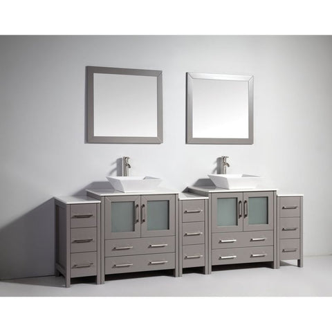 Vanity Art - Monaco 96" Double Vessel Sink Bathroom Vanity Set with Sinks and Mirrors - 3 Side Cabinets