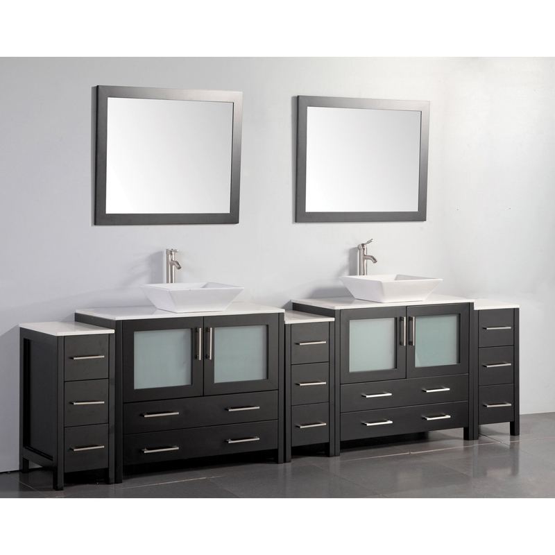 Vanity Art - Monaco 108" Double Vessel Sink Bathroom Vanity Set with Sinks and Mirrors - 3 Side Cabinets