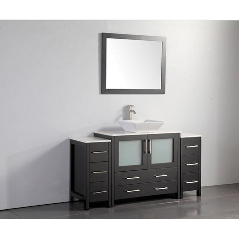 Vanity Art - Monaco 60" Single Vessel Sink Bathroom Vanity Set with Sink and Mirror - 2 Side Cabinets