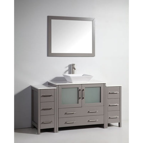 Vanity Art - Monaco 60" Single Vessel Sink Bathroom Vanity Set with Sink and Mirror - 2 Side Cabinets