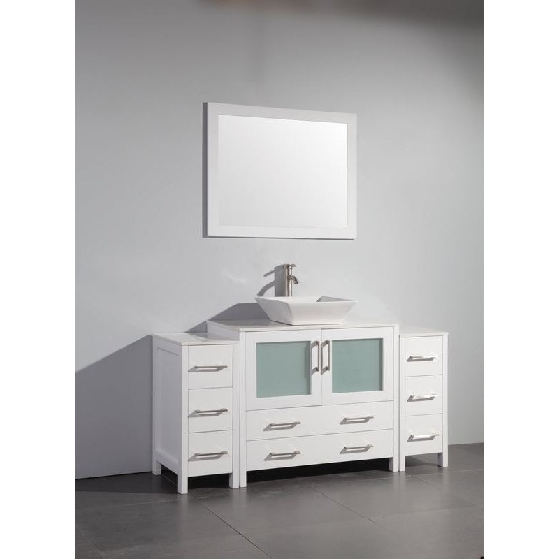 Vanity Art - Monaco 60" Single Vessel Sink Bathroom Vanity Set with Sink and Mirror - 2 Side Cabinets