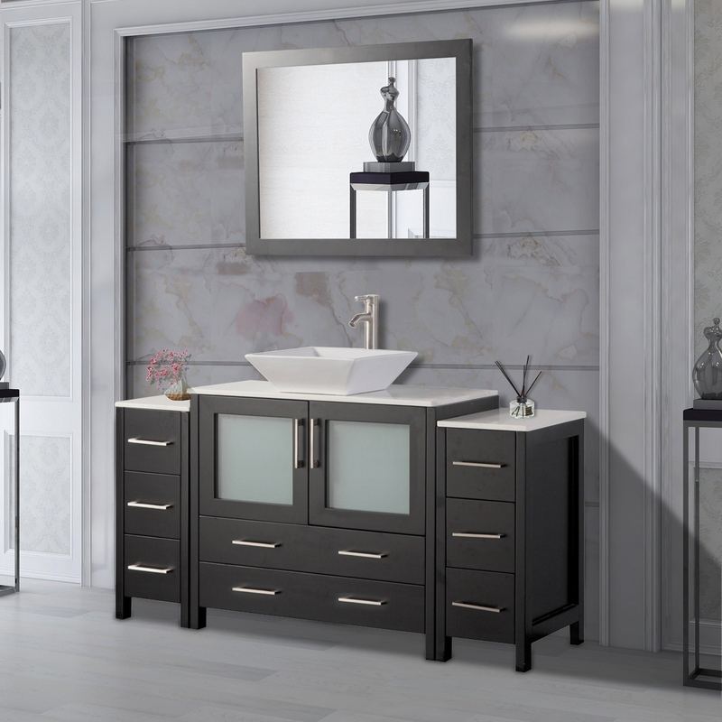 Vanity Art - Monaco 60" Single Vessel Sink Bathroom Vanity Set with Sink and Mirror - 2 Side Cabinets