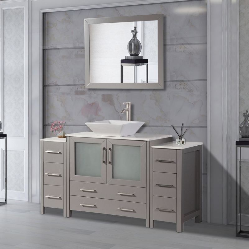 Vanity Art - Monaco 60" Single Vessel Sink Bathroom Vanity Set with Sink and Mirror - 2 Side Cabinets