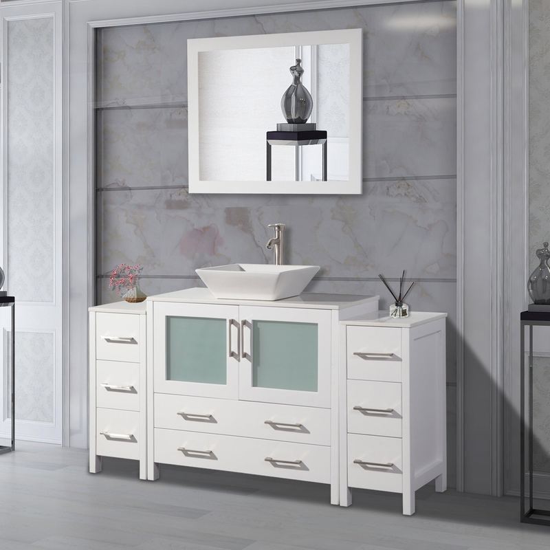 Vanity Art - Monaco 60" Single Vessel Sink Bathroom Vanity Set with Sink and Mirror - 2 Side Cabinets