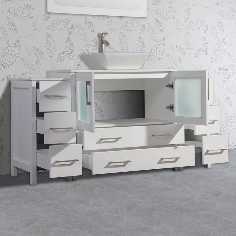 Vanity Art - Monaco 60" Single Vessel Sink Bathroom Vanity Set with Sink and Mirror - 2 Side Cabinets