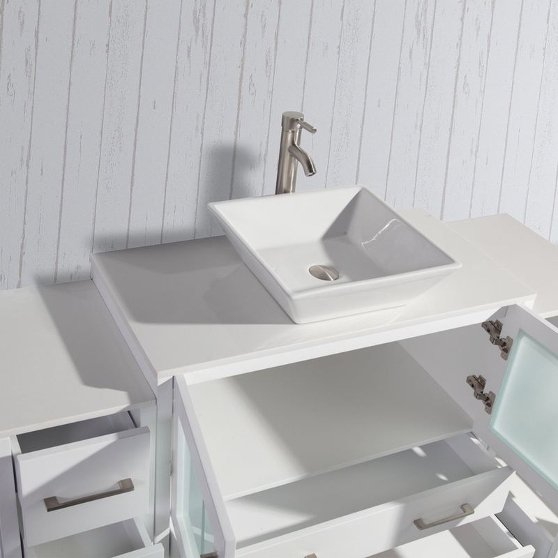 Vanity Art - Monaco 60" Single Vessel Sink Bathroom Vanity Set with Sink and Mirror - 2 Side Cabinets