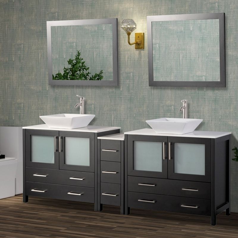 Vanity Art - Monaco 84" Double Vessel Sink Bathroom Vanity Set with Sinks and Mirrors - 1 Side Cabinet