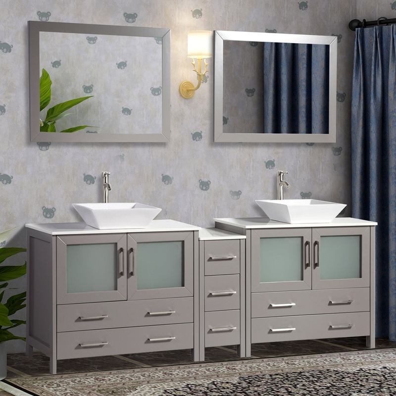 Vanity Art - Monaco 84" Double Vessel Sink Bathroom Vanity Set with Sinks and Mirrors - 1 Side Cabinet