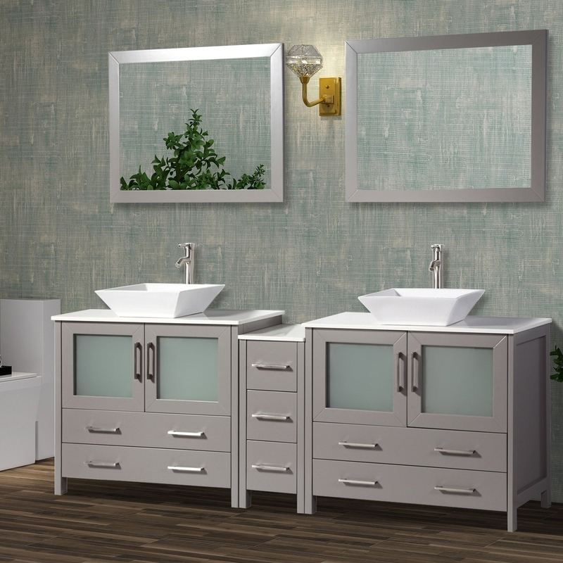 Vanity Art - Monaco 84" Double Vessel Sink Bathroom Vanity Set with Sinks and Mirrors - 1 Side Cabinet