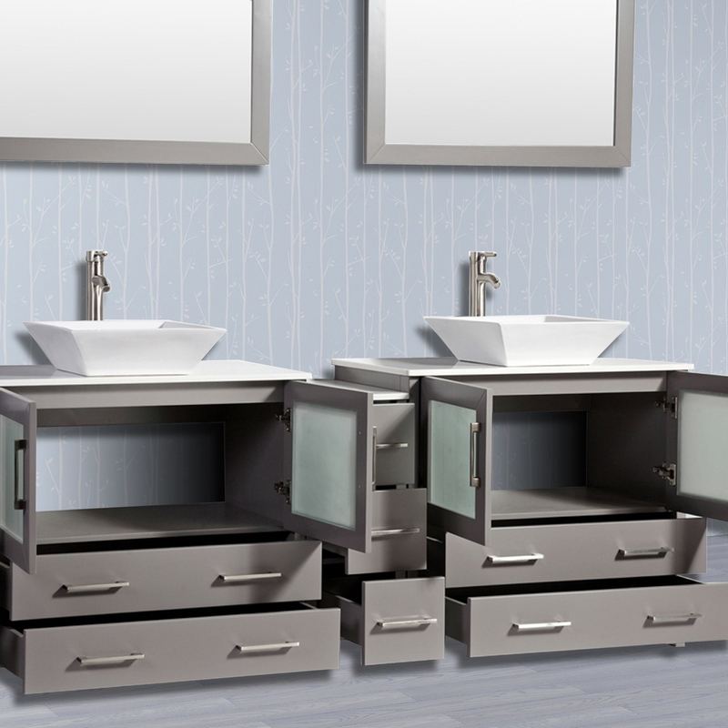 Vanity Art - Monaco 84" Double Vessel Sink Bathroom Vanity Set with Sinks and Mirrors - 1 Side Cabinet