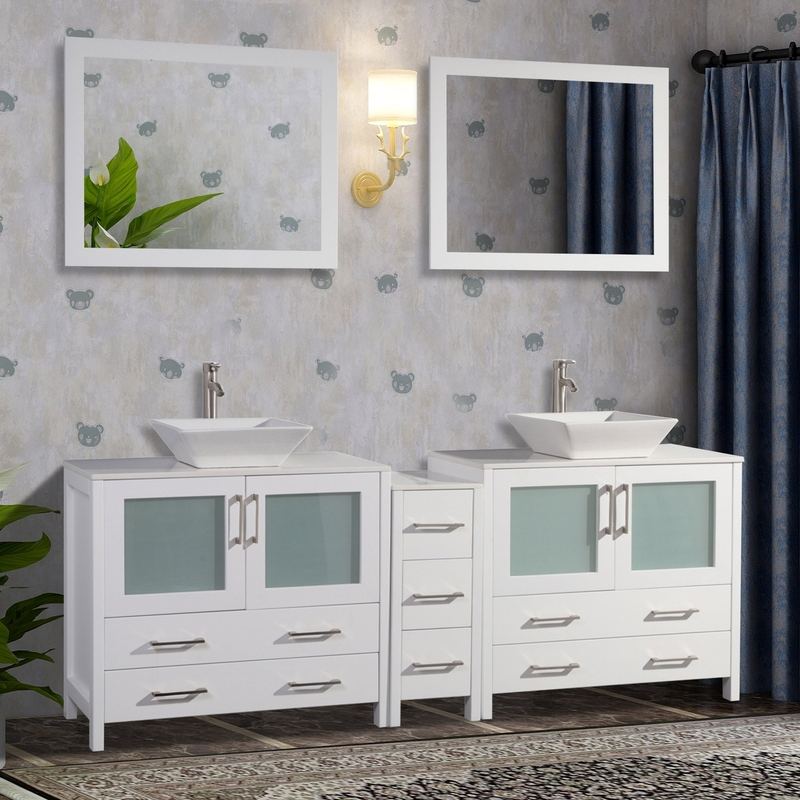 Vanity Art - Monaco 84" Double Vessel Sink Bathroom Vanity Set with Sinks and Mirrors - 1 Side Cabinet