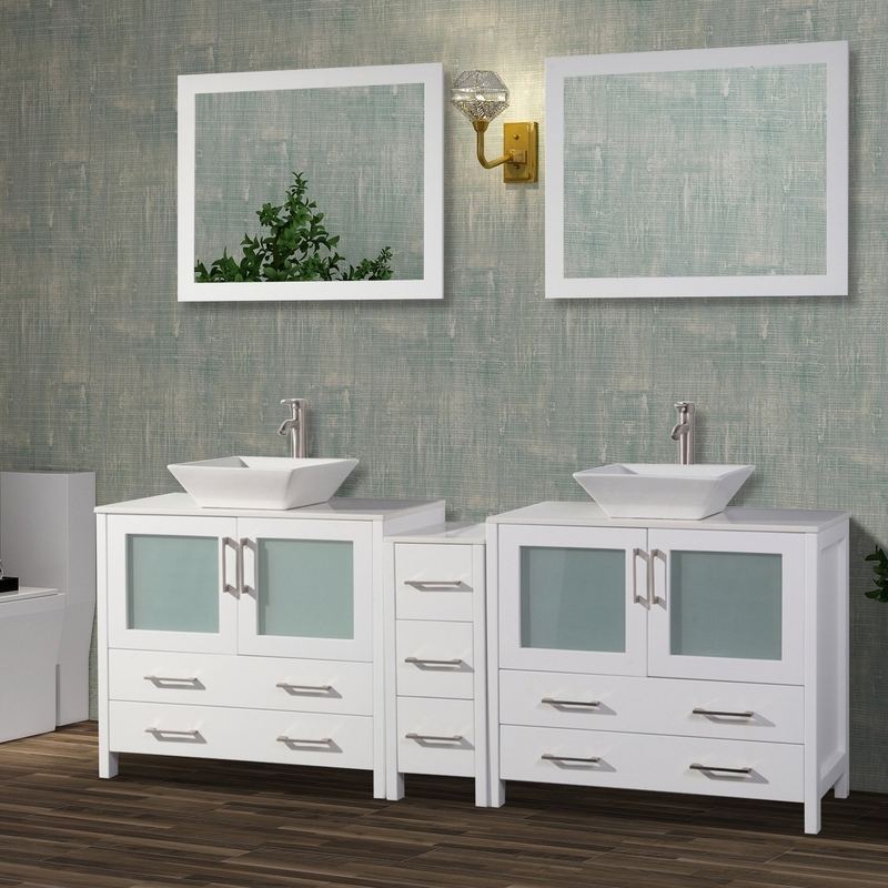 Vanity Art - Monaco 84" Double Vessel Sink Bathroom Vanity Set with Sinks and Mirrors - 1 Side Cabinet