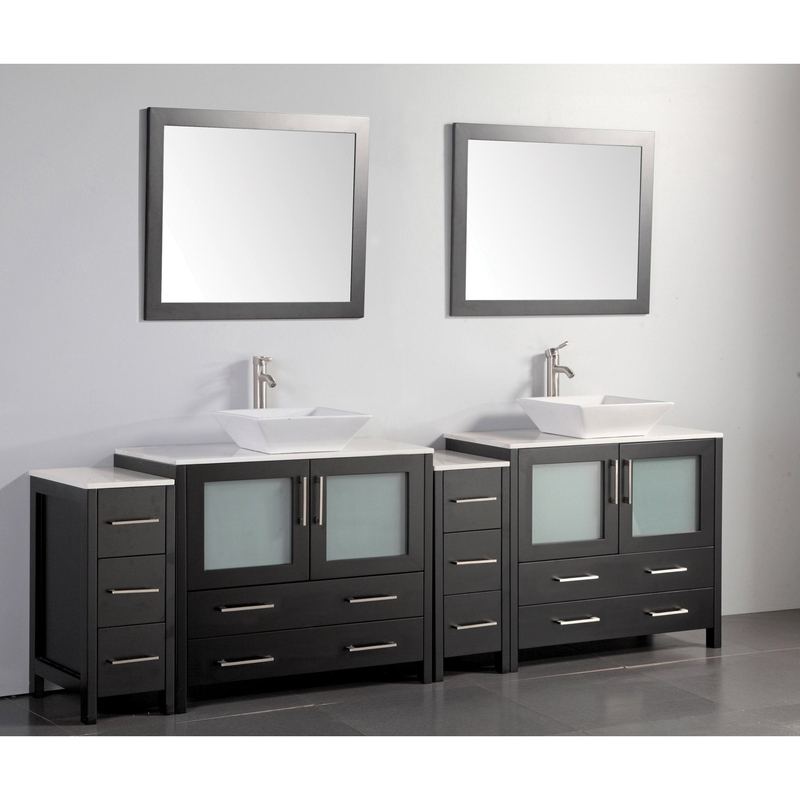 Vanity Art - Monaco 96" Double Vessel Sink Bathroom Vanity Set with Sinks and Mirrors - 2 Side Cabinets