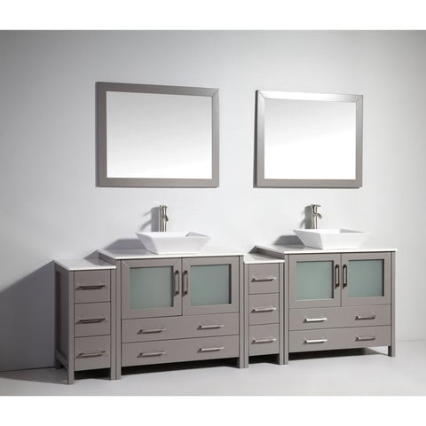 Vanity Art - Monaco 96" Double Vessel Sink Bathroom Vanity Set with Sinks and Mirrors - 2 Side Cabinets