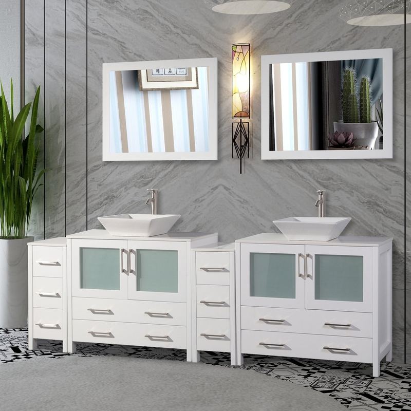 Vanity Art - Monaco 96" Double Vessel Sink Bathroom Vanity Set with Sinks and Mirrors - 2 Side Cabinets