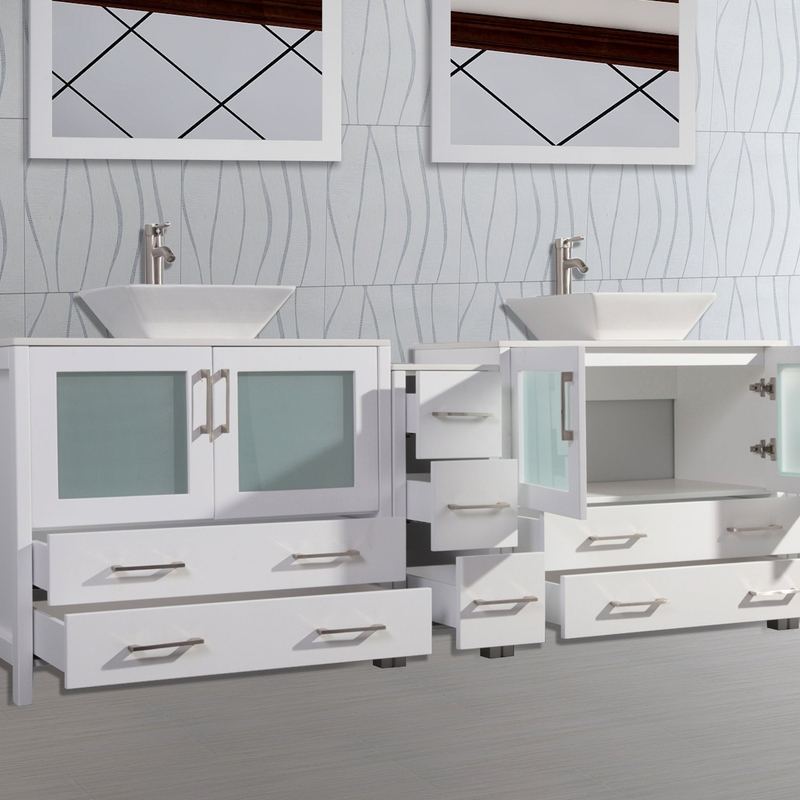 Vanity Art - Monaco 96" Double Vessel Sink Bathroom Vanity Set with Sinks and Mirrors - 2 Side Cabinets