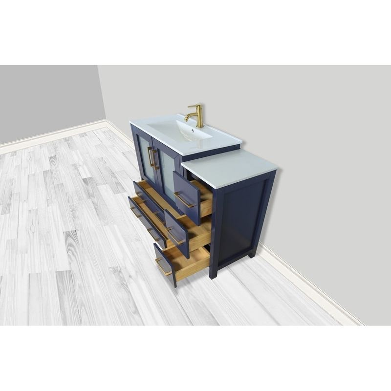 Vanity Art - London 42" Single Sink Bathroom Vanity Set with Sink and Mirror - 1 Side Cabinet