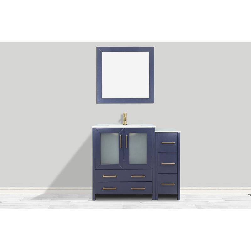 Vanity Art - London 42" Single Sink Bathroom Vanity Set with Sink and Mirror - 1 Side Cabinet