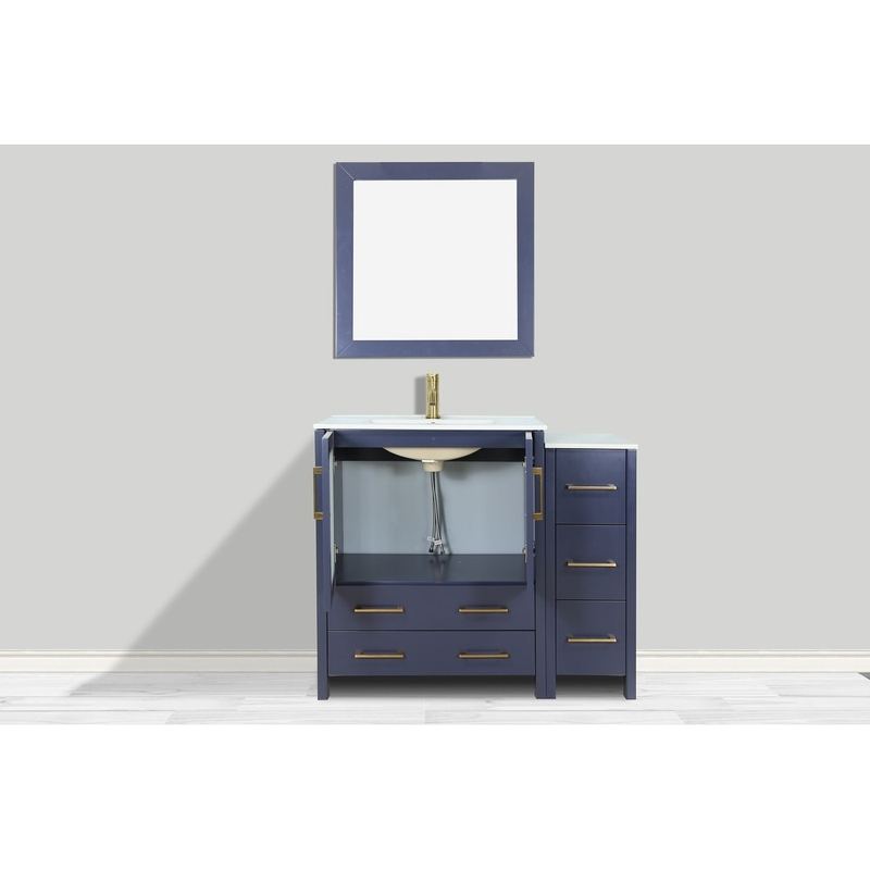 Vanity Art - London 42" Single Sink Bathroom Vanity Set with Sink and Mirror - 1 Side Cabinet