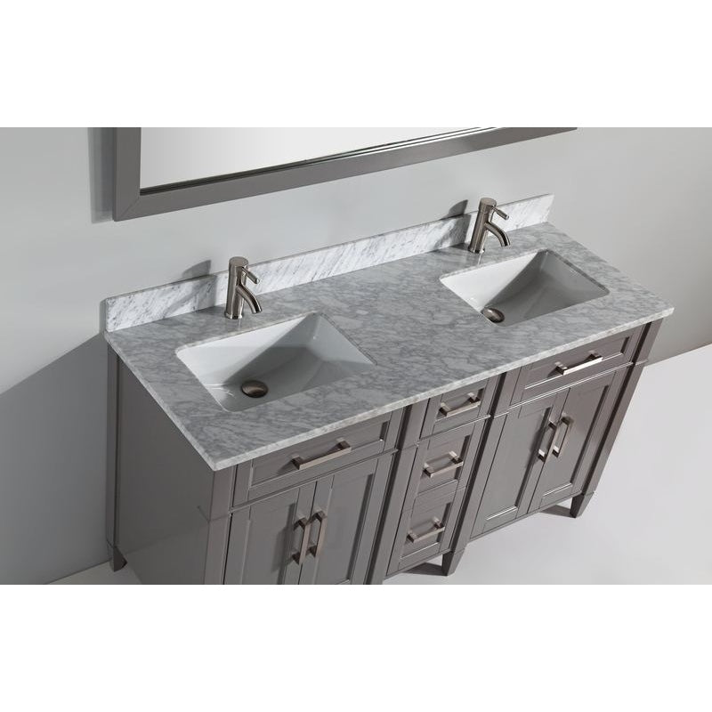 Vanity Art - Rio 60" Double Sink Bathroom Vanity Set with Sink and Mirror (Carrara Marble Top)