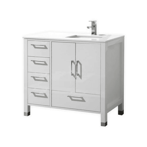Anziano 36"Vanity w/ Left Side Drawers and Quartz Countertop - Home and Bath Depot